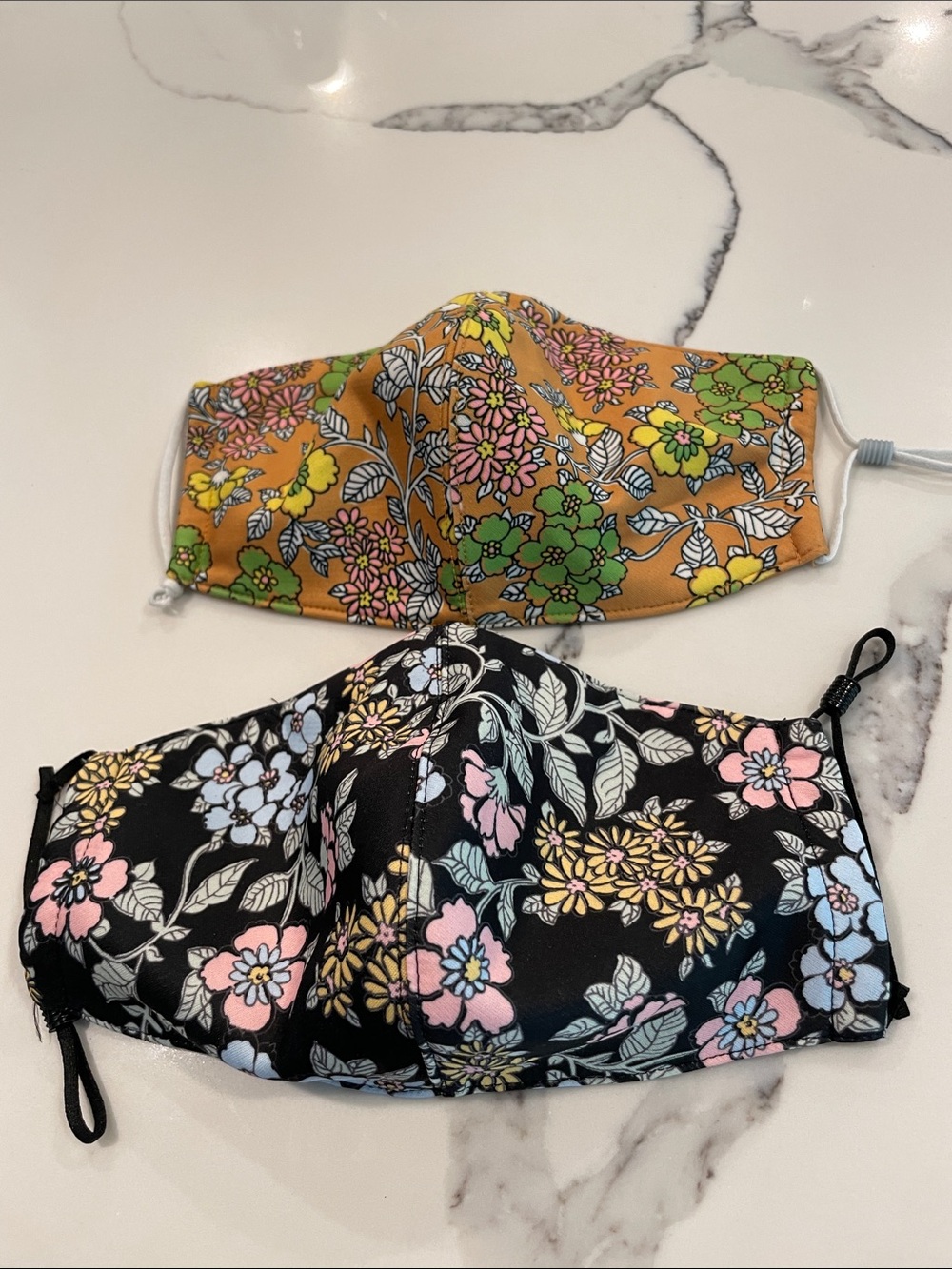 Tory Burch Floral Cotton Face Masks - Black & Mustard Floral Prints